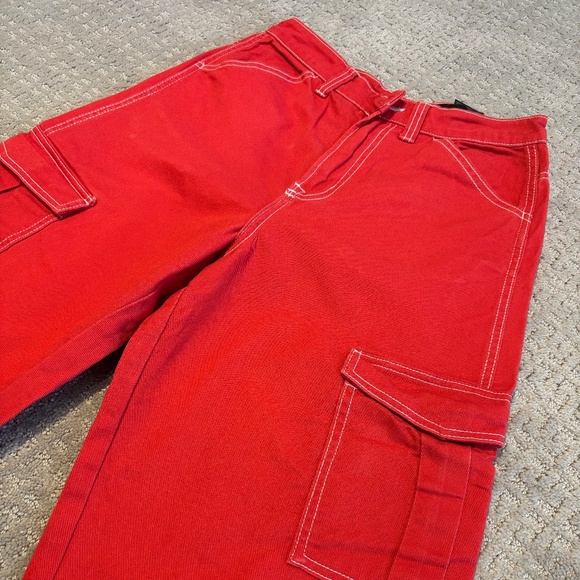 Divided H&M Red Utility Cargo Pants | Straight Leg - Picture 1 of 5